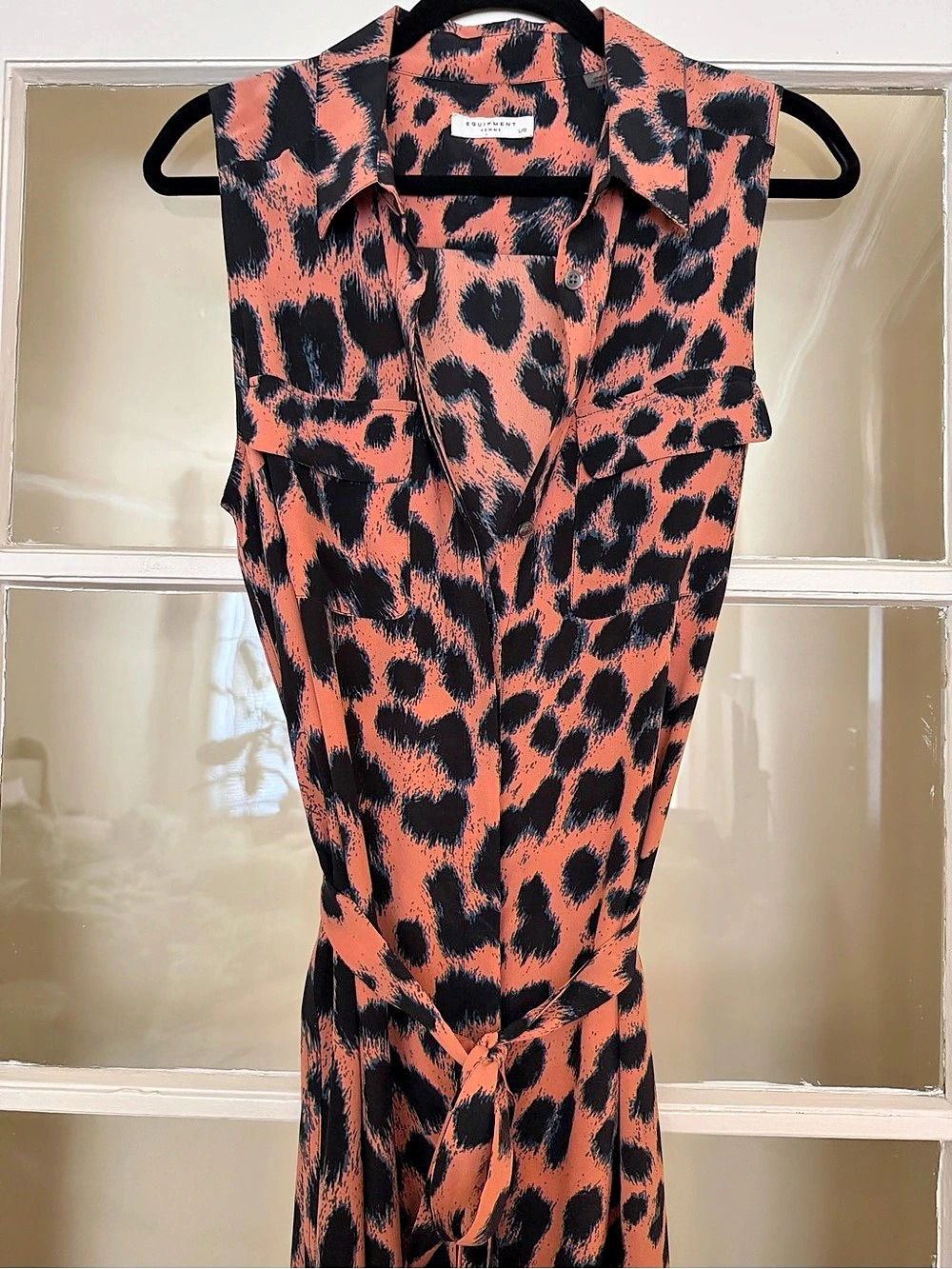 Equipment Sleeveless Leopard Silk Shirt Dress Pink & Black XS - Picture 2 of 5